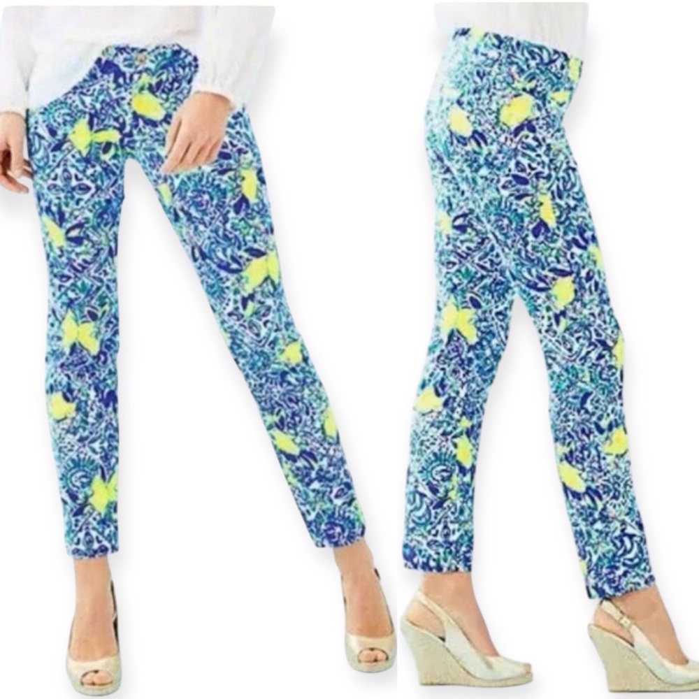 LILLY PULITZER Skinny Kelly Pant Zest For Life Lemon Print Stretch Jacquard NWT